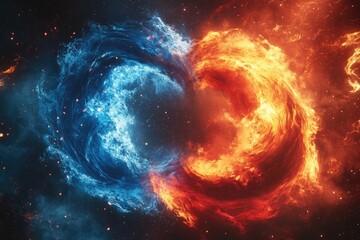 Obraz premium A vibrant cosmic depiction of fire and icy nebula