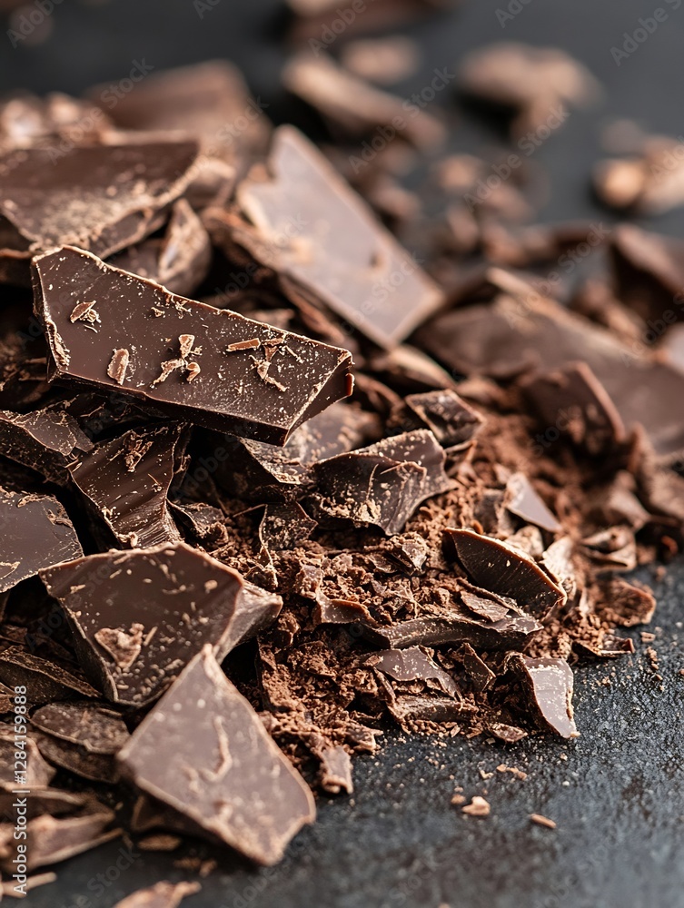 Aufkleber rich dark chocolate chunks on textured surface ideal for baking and desserts : generative ai