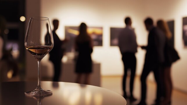Moderate drinking at a contemporary art gallery opening. Featuring culture and appreciation