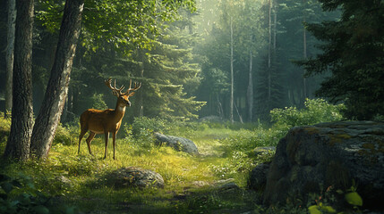 Fototapeta premium Exploring the forest offers a unique opportunity to connect with nature and observe wildlife in its natural habitat.