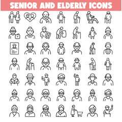 Fototapeta premium Elderly Care Icons Seniors, Activities, Health, and Aging