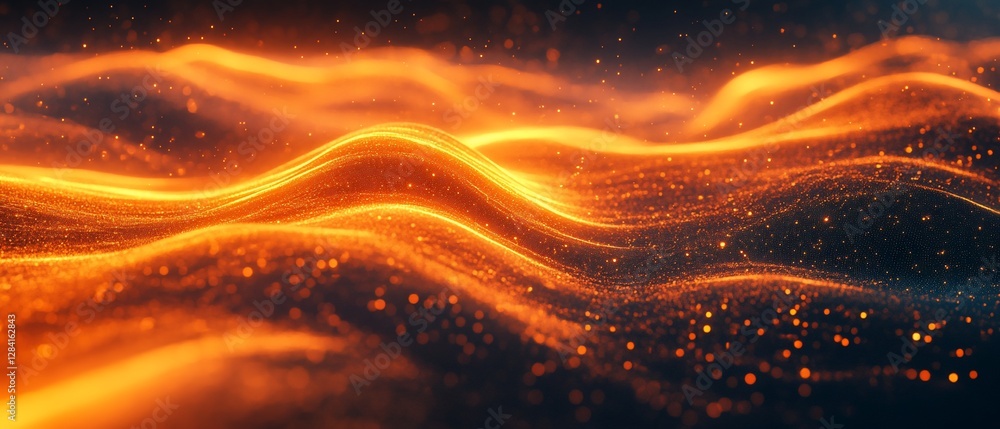 Poster abstract fiery waves with particles, digital background or display texture