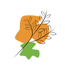 black and white leaf stalk image design with green and orange background 