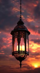 Ornate Hanging Lantern at Sunset: Ramadan Glow