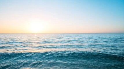 Fototapeta premium Tranquil sea at sunset with soft waves reflecting the sky in serene coastal view : Generative AI