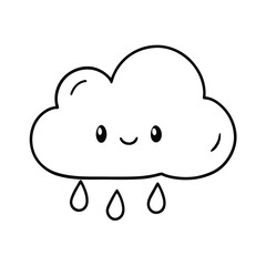 Cute cartoon cloud with rain drops, perfect for kids' projects.