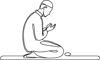Unique Line Drawing of a Muslim Performing Salah
