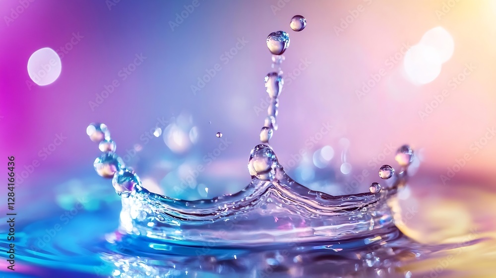 Poster beautiful water droplet crown splash displaying splendid colorful effects : generative ai