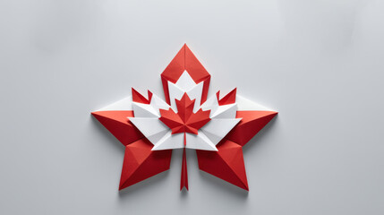 Creative origami design of a Canadian maple leaf with red and white colors for Canada Day celebration