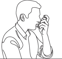 Line Drawing of Asthma Patient Using Inhaler