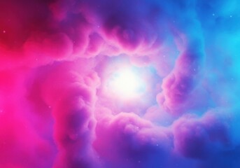 Cosmic Cloud Portal: Pink and Blue Nebula with Bright Light