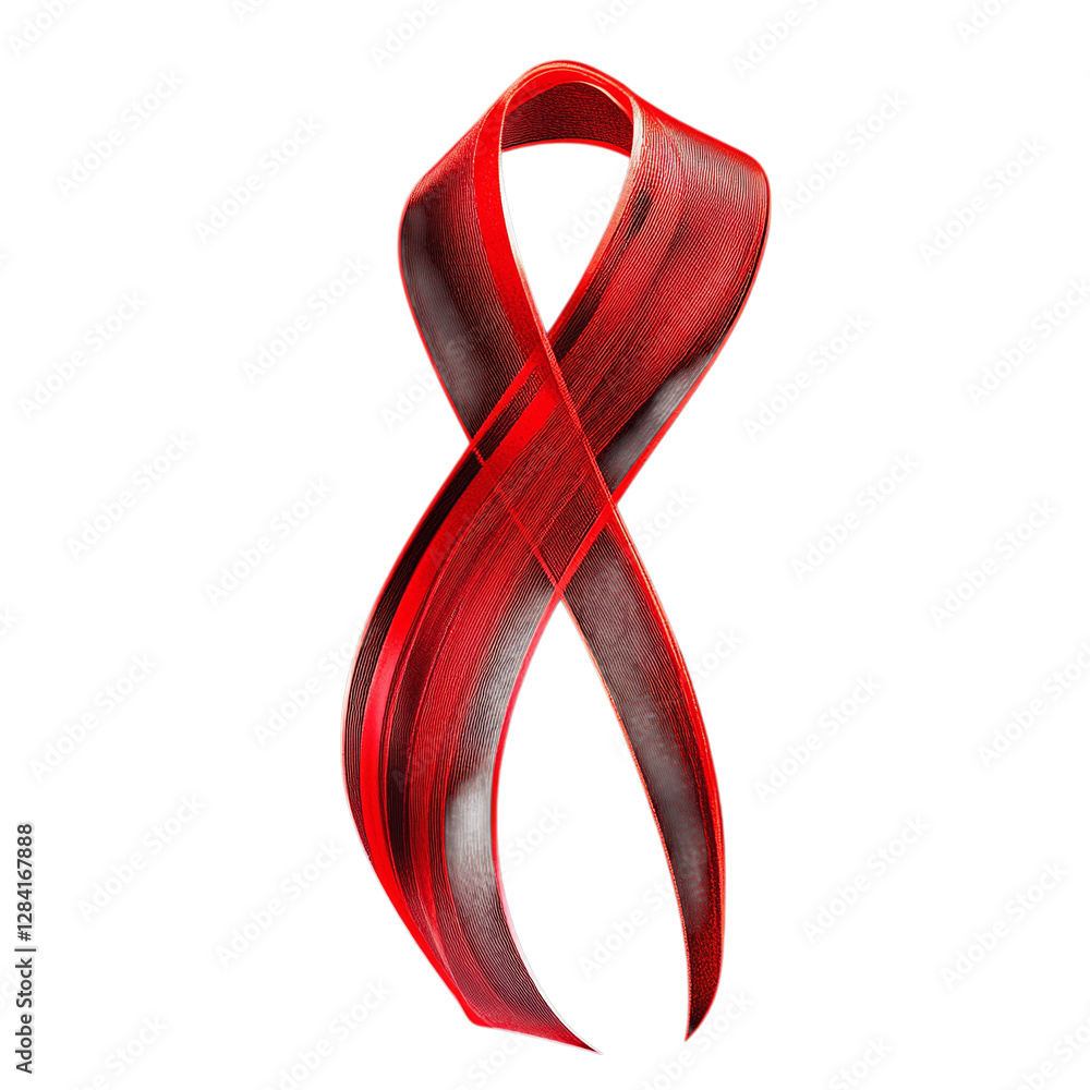 Poster red ribbon isolated on transparent background. generative ai