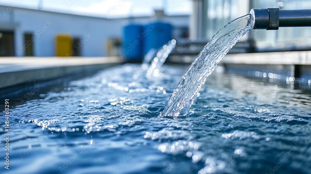 Poster clear water flowing from a pipe into a tranquil pool enhancing serene nature vibes : generative ai