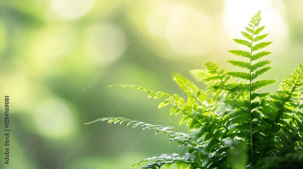 Poster lush green fern leaves in natural sunlight creating a calm and serene atmosphere : generative ai
