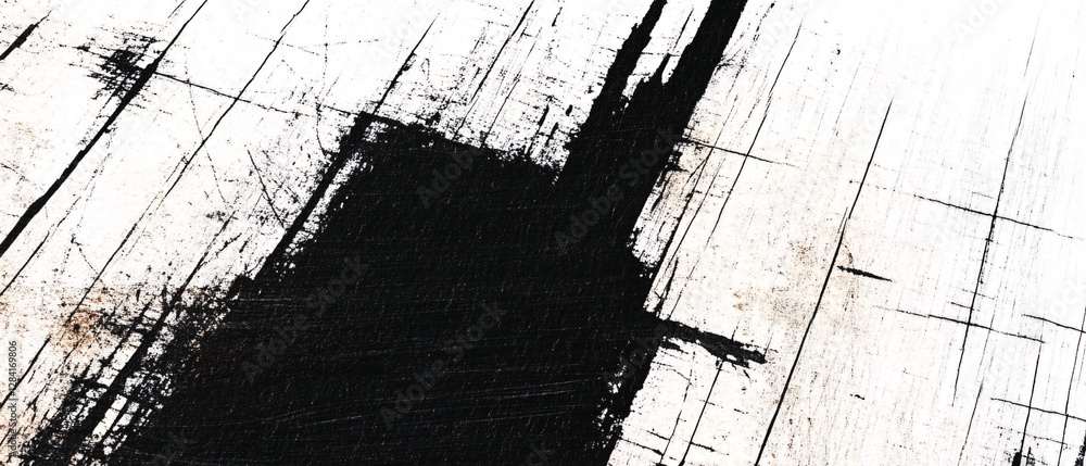 Poster abstract black ink streaks on a white surface creating a high-contrast digital glitch effect with a 