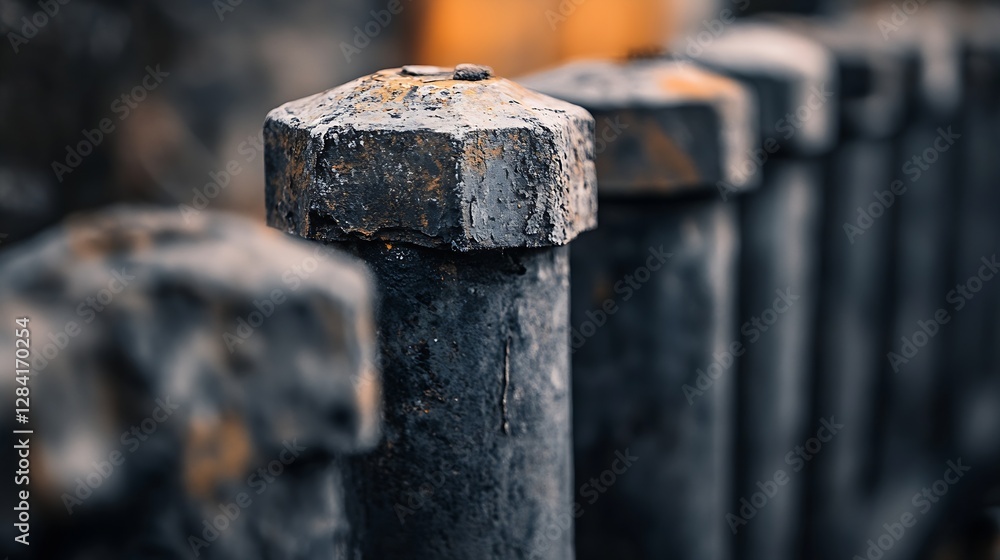 Aufkleber detailed close up of a rusty iron post with leaky paint and weathered texture : generative ai