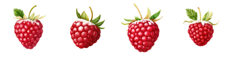 Fresh and Juicy Raspberries with Green Leaves on Black Background