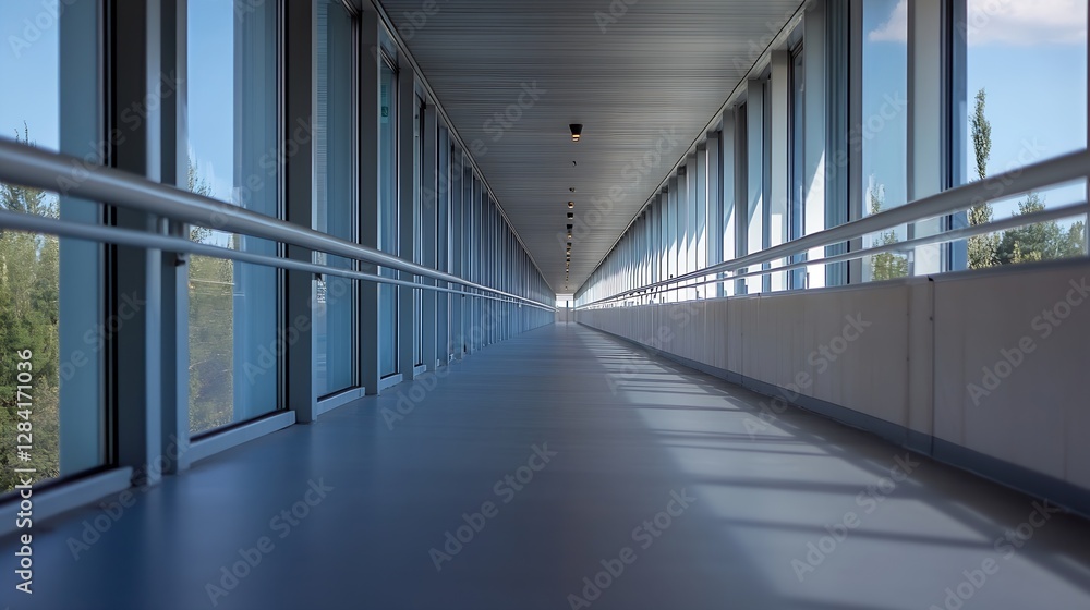 Poster Bright and Spacious Walkway with Large Windows and Natural Light Creating a Comfortable Feel : Generative AI