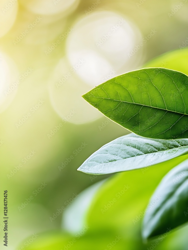 Poster closeup of vibrant green leaves with sunlight filtering through the background : generative ai