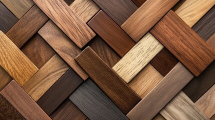 Elegant Wooden Textures: A Herringbone Pattern of Diverse Wood Tones