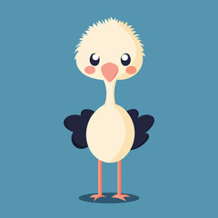 Cute Ostrich Vector Animal Character With Blue Background.