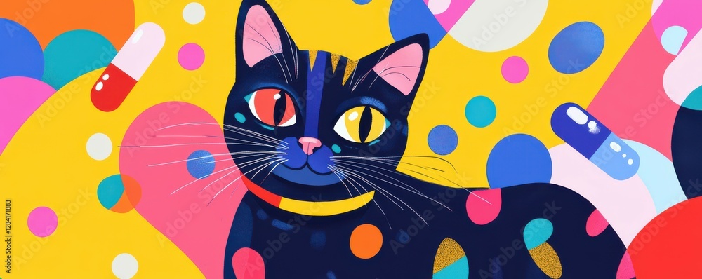 Poster colorful artistic cat with vibrant patterns and abstract shapes