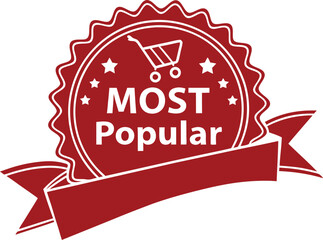  red label with word most popular with ribbon vector