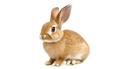 Brown rabbit sitting on white background