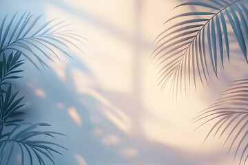 Palm Leaves and Soft Light Shadows on a Pastel Background