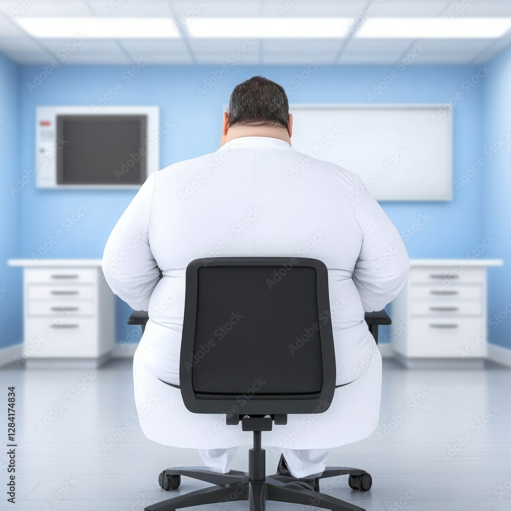 Aufkleber medical professional viewing computer screen in modern office setting wearing white lab coat with em