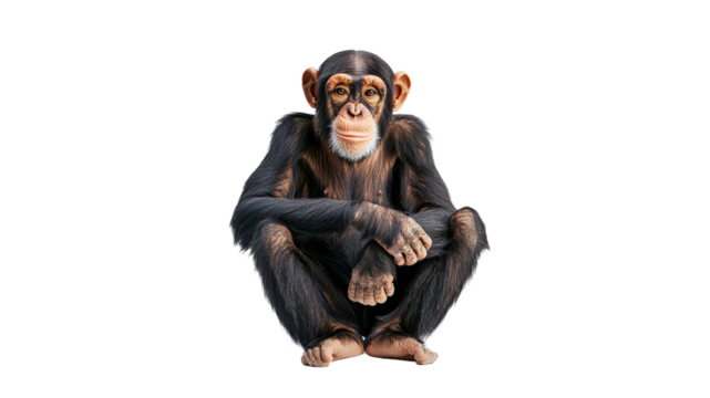 Curious chimpanzee sitting calmly indoors
