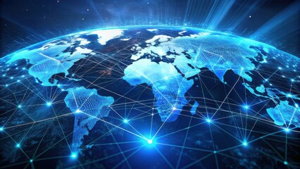 Digital Illustration of a World Map with Global Network