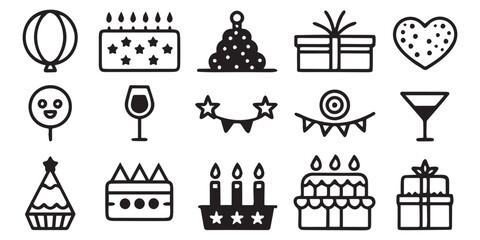 Party, celebration and event planning editable stroke outline icons