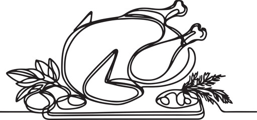 Roasted Chicken Line Drawing Illustration