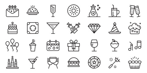 Party, celebration and event planning editable stroke outline icons