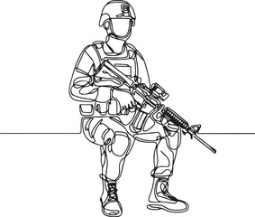 Minimalist Soldier Line Art with Weapon