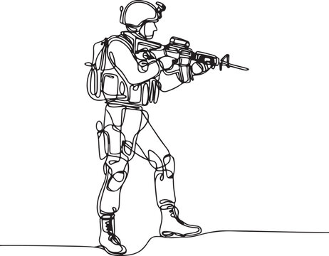 soldier aiming rifle, single line art clip art preview