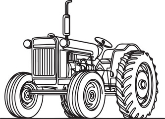 Easy Tractor Line Drawing with Large Wheels