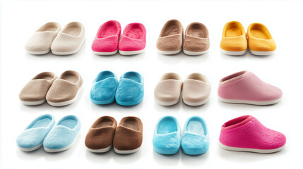 Fototapeta premium collection of set of slippers isolated on white background