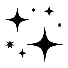 キラキラ、ピカピカ、星のアイコン、装飾、漫符 ベクター黒
