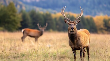 Fototapeta premium Majestic wild deer standing gracefully in a tranquil autumn landscape : Generative AI