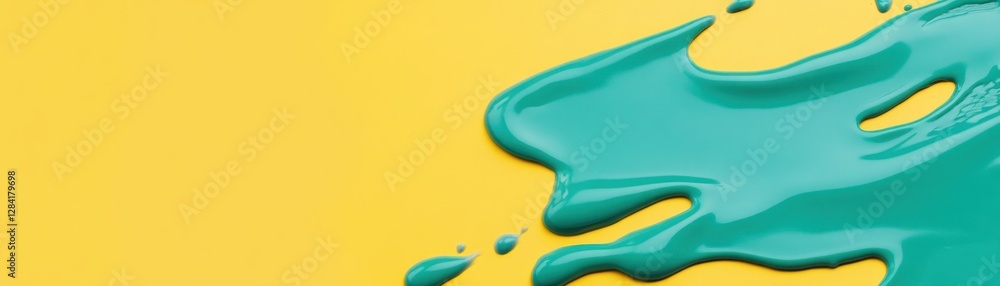 Poster vibrant splash of teal paint on bright yellow background creating a unique and colorful abstract art