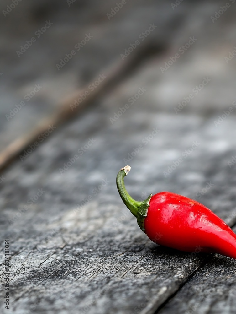 Aufkleber Fresh bright red chili pepper resting on rustic wooden surface in a close up view : Generative AI