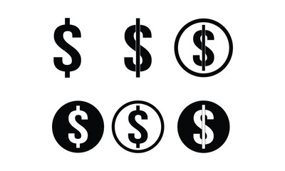 Black dollar sign vector silhouette isolated on white background. Dollar sign icon illustration