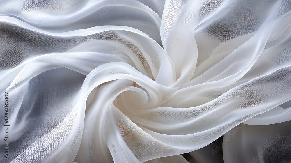 Aufkleber Delicate white chiffon fabric beautifully draped creating a soft and flowing texture : Generative AI