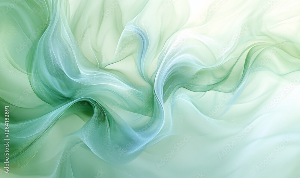Poster abstract green and white flowing background with light for use as texture