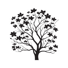 Minimalist Dogwood Tree Silhouette - Springtime Bloom Illustration - Dogwood Tree Vector - Dogwood Icon
