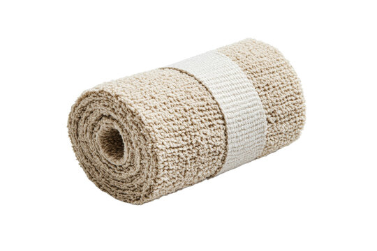 Soft beige towel rolled neatly for storage