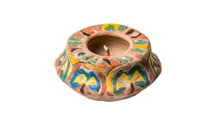 Colorful patterned clay diya light