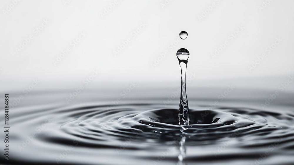 Aufkleber Close up of a water droplet creating ripples in calm water emphasizing nature's simplicity : Generative AI